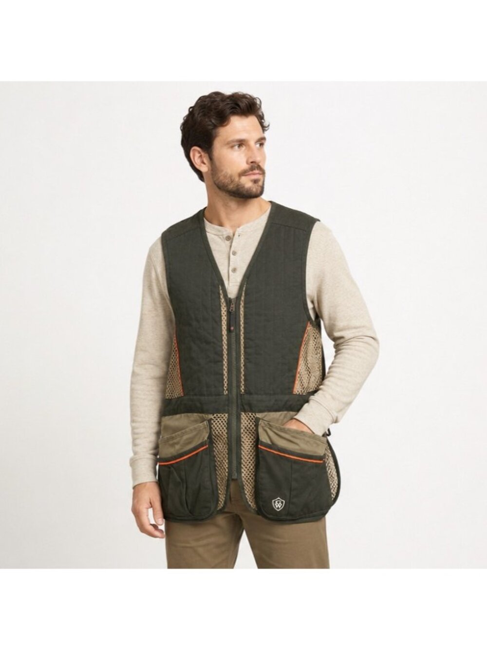Game Winner Mens S/M Shooting Vest Trap Green Tan Padded Mesh Pockets